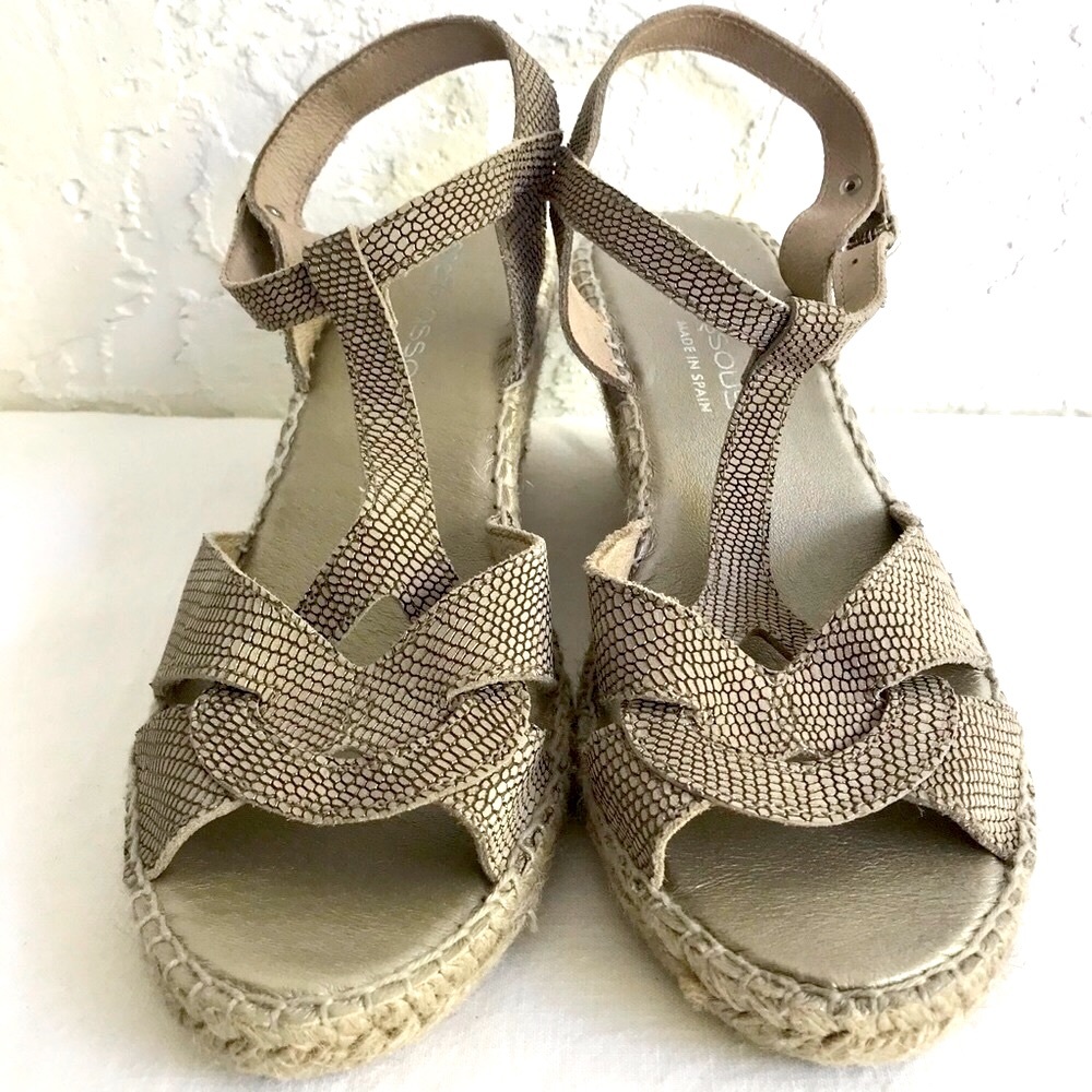 Andre Ausoss leather/raffia wedge sanda…
